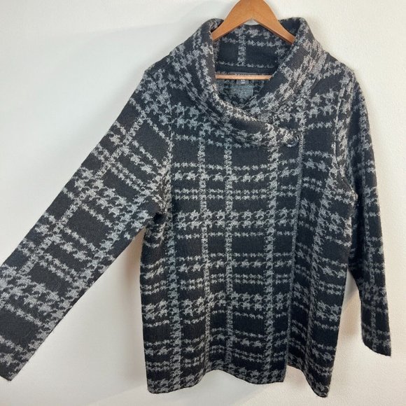 Tahari Cardigan Sweater 1X Women Black Gray‎ Knit Wool Blend Longline Button - Picture 8 of 11